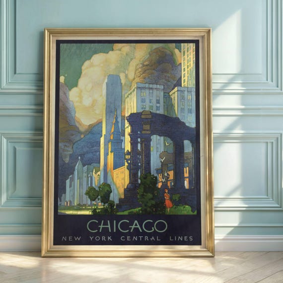 ヴィンテージシカゴ旅行ポスター：アールデコのスカイライン