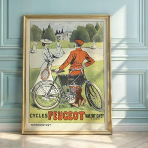 Vintage Peugeot Bicycle Poster: Art Nouveau Advertising Print