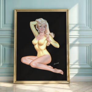Glamorous Pin-Up Art Print | Gold Leotard Beauty | Mid-Century Style Poster | 1940s & 1950s Retro Wall Decor