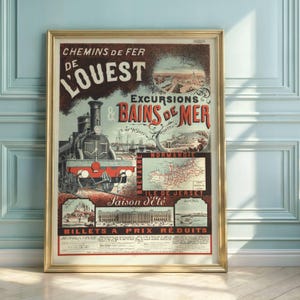 Vintages französisches Reise-Plakat | Chemins de Fer de l'Ouest Jugendstil | Normandie Bretagne Jersey Eisenbahn Ausflug Dekor