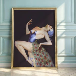 Tamara de Lempicka Art Deco Poster: Glamorous Peacock Costume, Vintage Wall Art