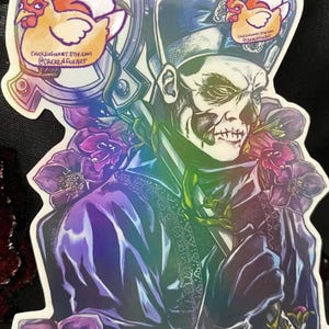 Spooky Satanic Evil Old Pope Doom Band Inspired Papa 2 Secondo Deadly Nightshade Flower Holographic Sticker