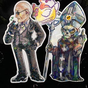 Spooky Satanic Evil Old Pope Doom Band Inspired Papa 2 Secondo Chibi Holographic Sticker