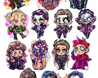 Spooky Satanic Skull Pope Band Inspired Holographic Chibi Stickers