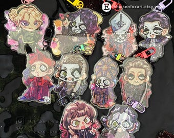 Spooky Satanic Skull Pope Band Chibi Inspired Glitter Keychains