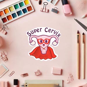 OBGYN Sticker - Cervix Superhero design with pun for gynecologists, med students, midwives, STEM enthusiasts, women’s health & reproductive