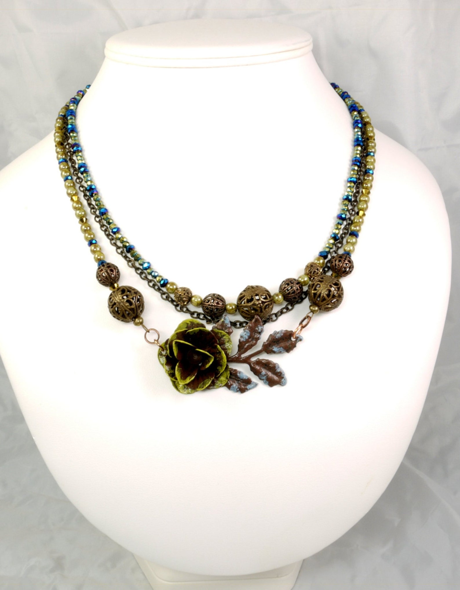 Antique Brass Flower Necklace Etsy