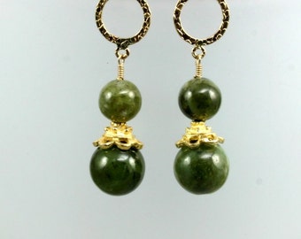 Green Jasper and Gold Earrings