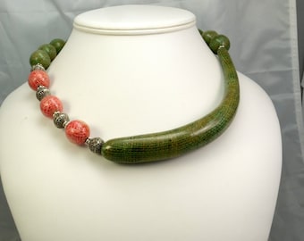 Green and Peach Horn of Plenty Necklace