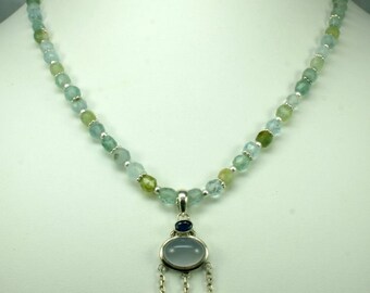 Aquamarine, moonstone and blue topaz necklace