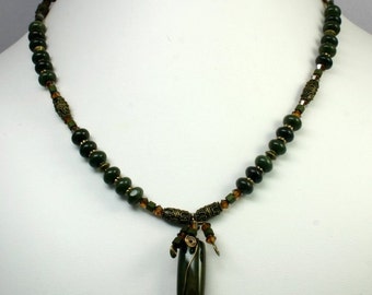 Green Jasper and Antique Brass Necklace