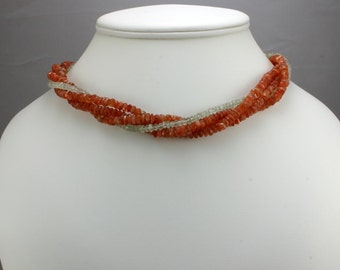 Four Strand Sunstone and Peridot Necklace