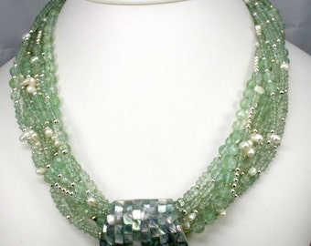 Green Amethyst and Pearl Necklace