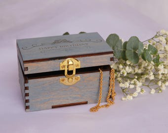 Caixa de madeira personalizada para guardar lembranças, caixa de memórias gravada.