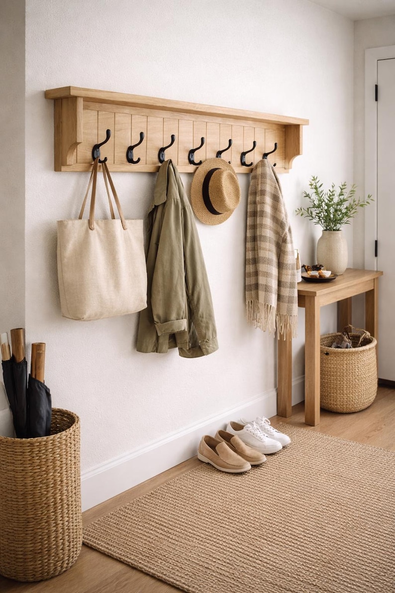 Style Coat Rack Handmade Oak Coat Rack With Shelf, Entryway Organizer - Etsy