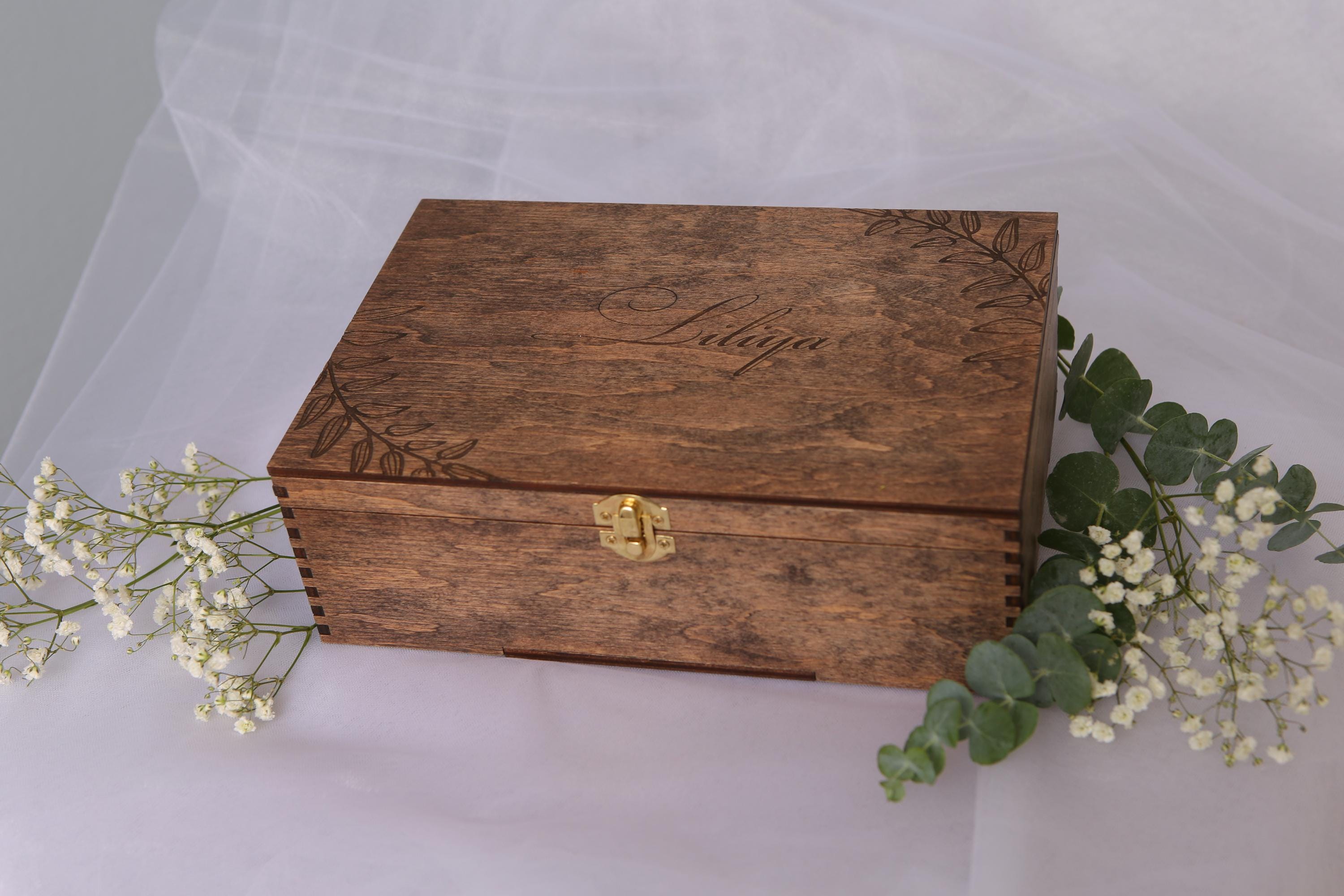 Personalized Engraved Wood Keepsake Box, Rustic Floral Memory Box - Etsy