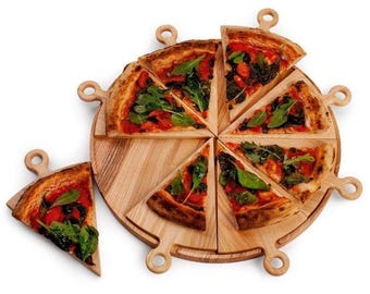 Bandeja de madera para servir pizza: pala redonda para pizza con porciones