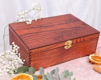 Personalized Wooden Keepsake Box, Engraved Memory Storage