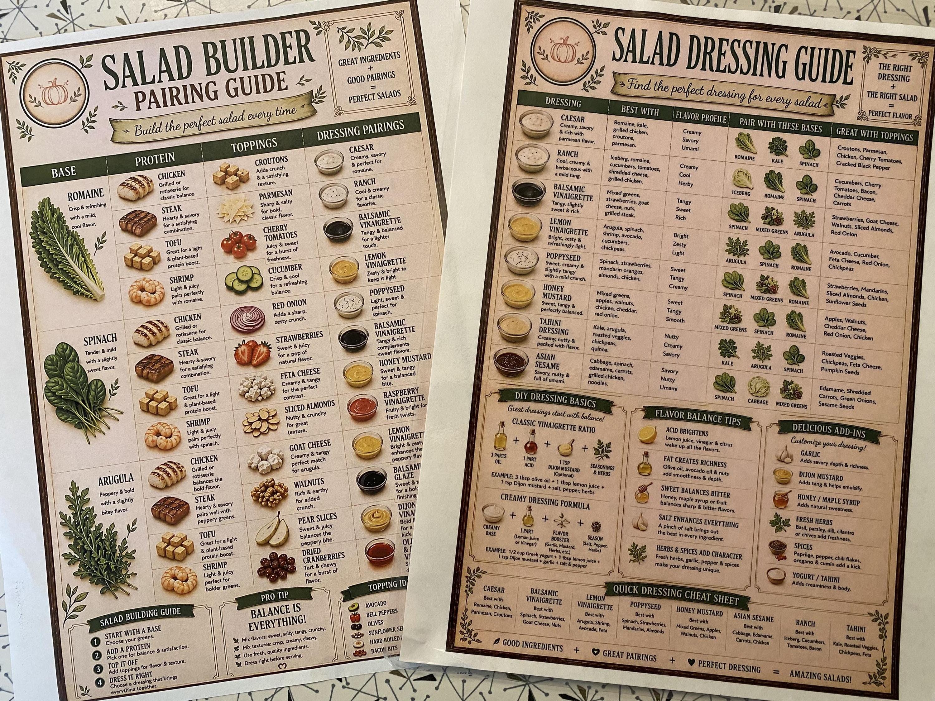 Week Chart Salad Salad Guide Set Printable • Salad Builder Chart • Dressing Guide ...