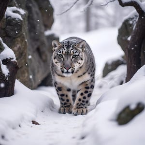 Snow leopard, wildlife, winter landscape, instant digital download, snow, landscape, office decor, game room, wallpaper