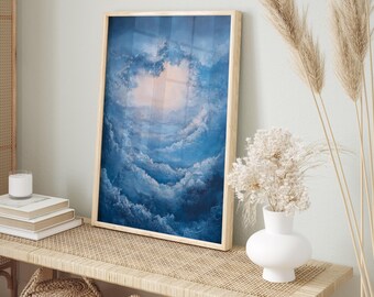 Blue Mystical cloud wall art, framed PRINT, abstract art print, minimalist, large wall art, living room decor, framed wall art decor, oil