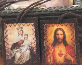Scapular of Our Lady of Mount Carmel - 100% Portuguese wool - Sacred Heart of Jesus and Mary - Handcrafted Catholic Gift
