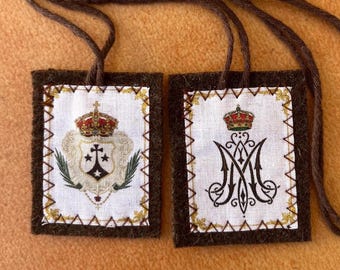 Scapular of Our Lady of Mount Carmel - 100% Portuguese wool - Sacred Heart of Jesus and Mary - Handcrafted Catholic Gift