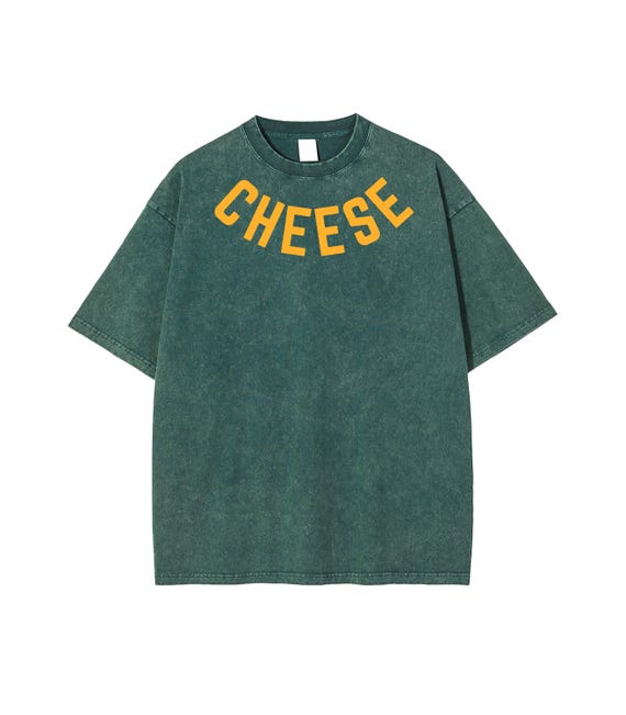 CHEESE Acid Wash T-shirt | Green Bay Football Shirt | Green Yellow