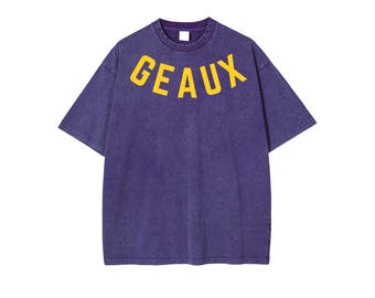 Louisiana Collegiate Spirit Wear – "Geaux" Acid-Washed Drop Shoulder T-Shirt – University-Inspired Tee