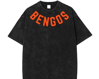 BENGOS Acid Wash T-Shirt | Cincinnati Football Fan Shirt | Orange Black Game Day Tee | Unisex Fit | Cincy Team Colors | Drop Shoulder Style
