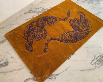 Handgetufteter Wollteppich: Brauner Bengal Teppich
