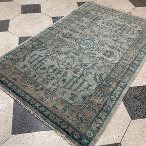 Blue Vintage Oushak Hand Knotted Rug 4x6, 5x8, 6x9, 8x10, 9x12, 10x14 ft Handmade Rugs for Living Room - Antique Contemporary rug Unique Rug
