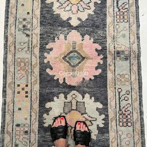 3x10 Turkish Runner Oushak Blue Cream 2.5x10 Turkish Rug Antique Handmade Wool Rug Contemporary Hand Knotted Rug Any Size Made to Order
