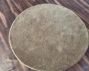 Hand-Tufted Wool Round Rug: Brown Area Rug for Living Room