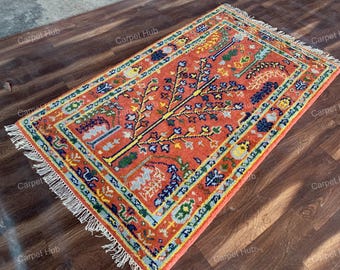 Vintage Pink Turkish Oushak Rug: Hand-Knotted Wool Area Rug