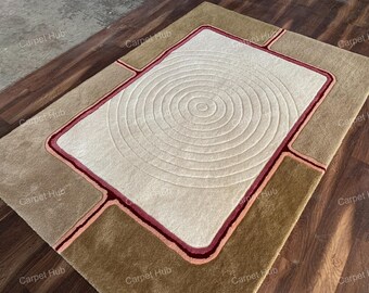 Hand Tufted Area Rug: Brown & White Custom Carpet