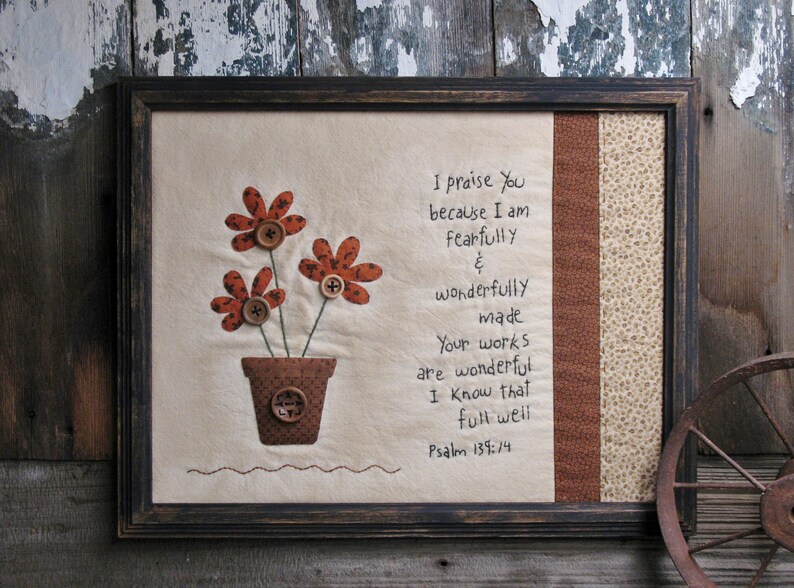 Primitive Stitchery Psalm 139 Framed Primitive Decor Etsy