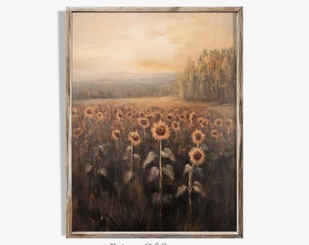 Vintage Sunflower Field Painting: Farmhouse Wall Art (Digital Download)