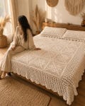 Handmade Crochet Wool BedSpread | Soft White Bed Cover, Cottagecore Bedding
