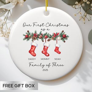 Family of Three Christmas Ornament, Family of 3, Family Ornament, Personalized Baby&#39;s First Christmas Ornament, First Christmas as a Family