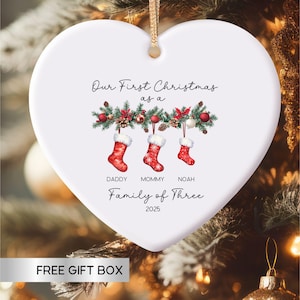 Family of Three Christmas Ornament, Family of 3, Family Ornament, Personalized Baby&#39;s First Christmas Ornament, First Christmas as a Family
