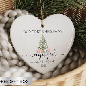 Engaged Christmas Ornament, Personalized Engagement Gift for Couples, First Christmas Engaged, Couples Ornament, Custom Engaged Keepsake