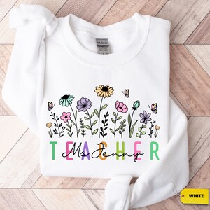 Lerarensweater met bloemenprint, aangepaste naam (comfortabele pasvorm, meerdere kleuren), kerstshirt, kerstcadeau
