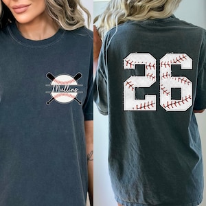Comfort Colors Custom Baseball Name and Number Shirt, Baseball Shirt, Personalized Baseball Shirt, Game Day Shirt,Baseball Player Shirt