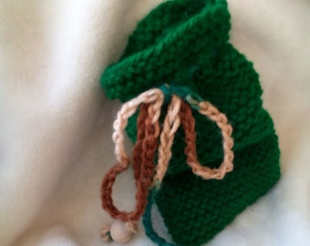 Ditty Bag Knit Green Bag Drawstring Pouch Handmade Ditty Bag Knit Purse Keepsake Knit Bag Small Ditty Drawstring Bag Work Play Travel Gift