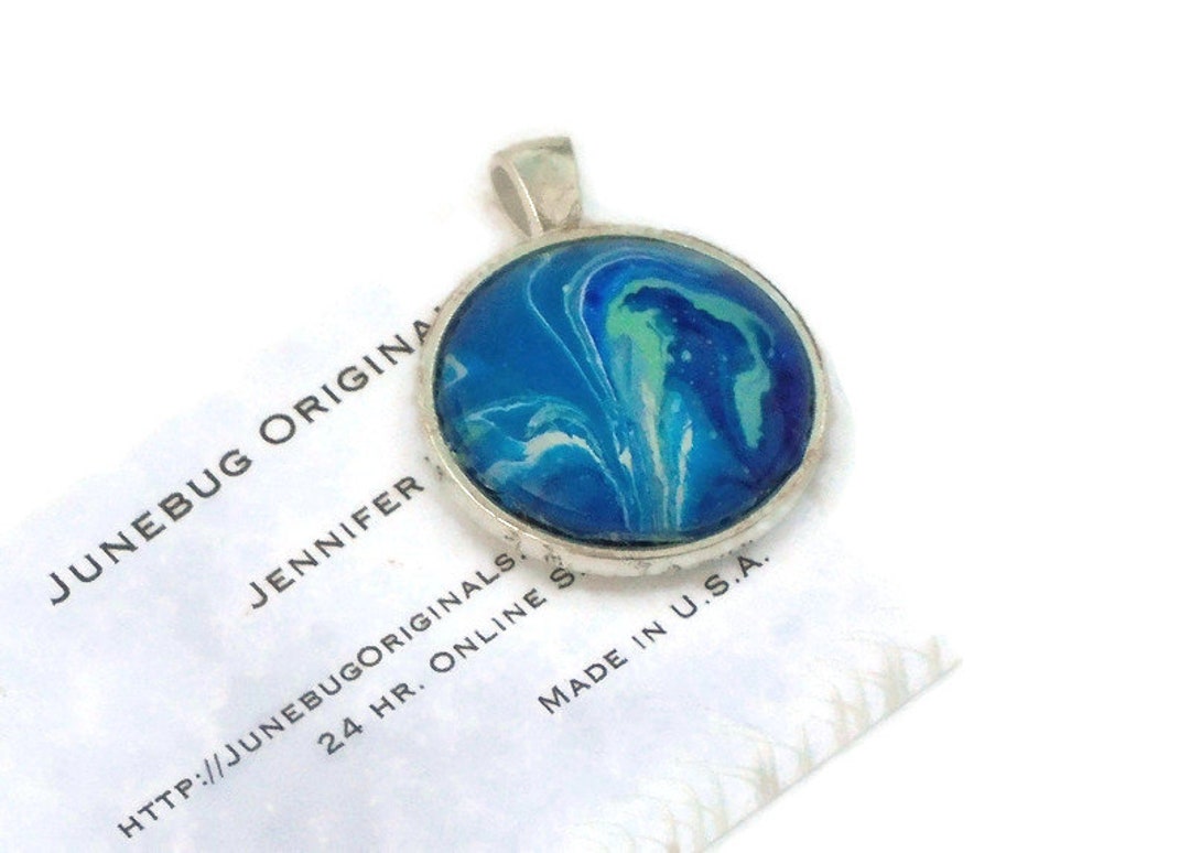 Fluid Art Necklace Pendant Acrylic Pour Pendant Fluid Art Jewelry