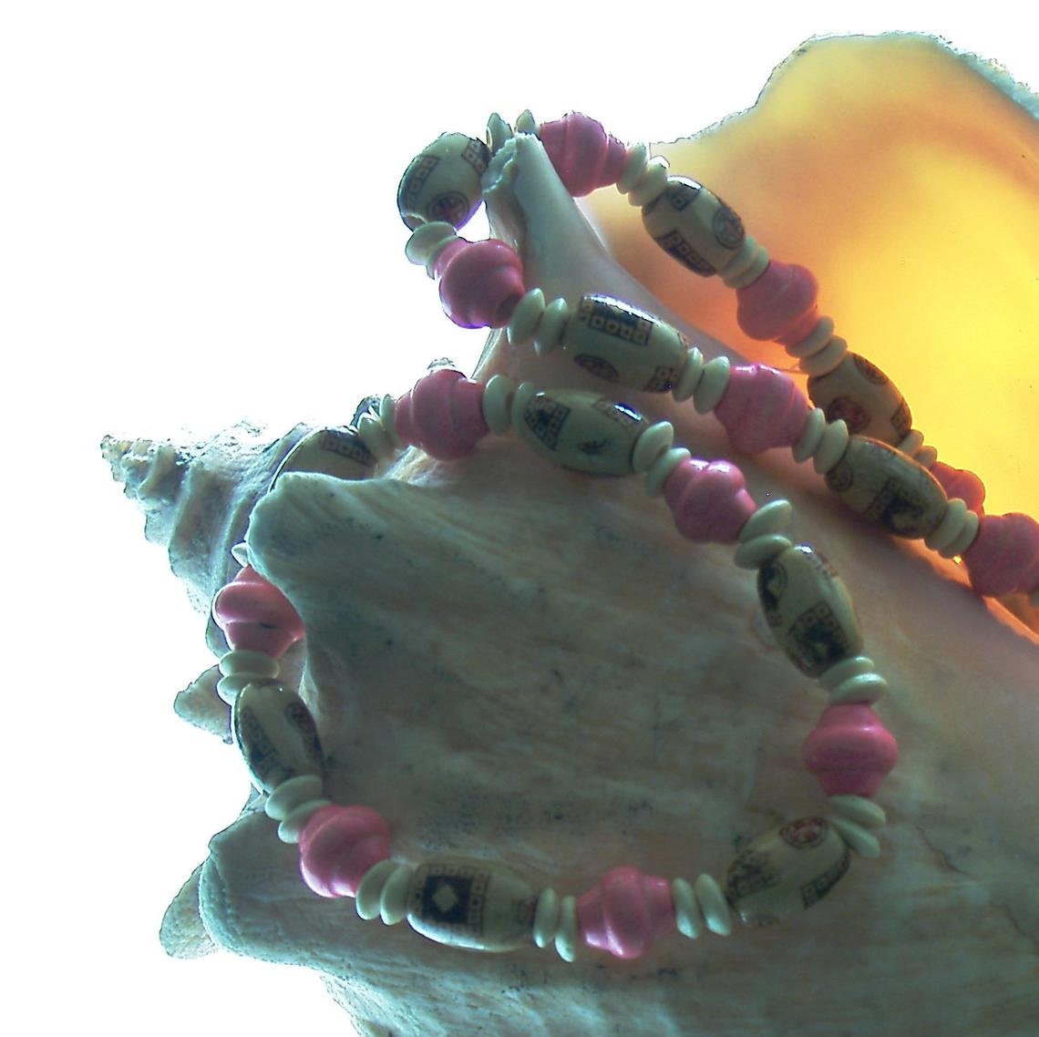 Wood Bead two piece Necklace Handmade USA Bracelet anklet Lightweight