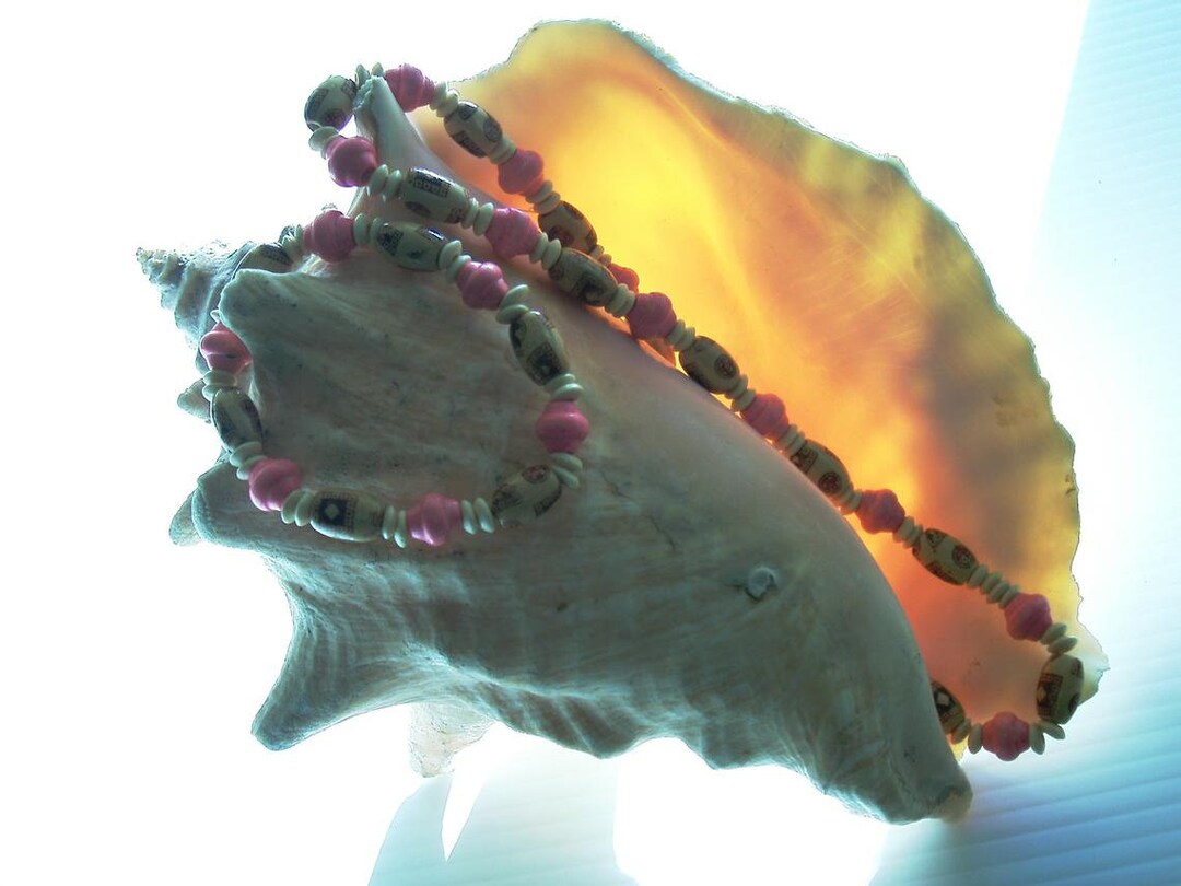 Wood Bead two piece Necklace Handmade USA Bracelet anklet Lightweight