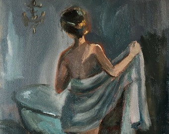 Giclee print reproduction of Oil Painting, Impressionist painting, woman, figure art, romantic art, bather 11x14 inches