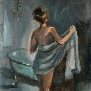 AFTER THE BATH, Giclee print reproduction of Oil Painting, Impressionist painting, woman, figure art, romantic art, bather